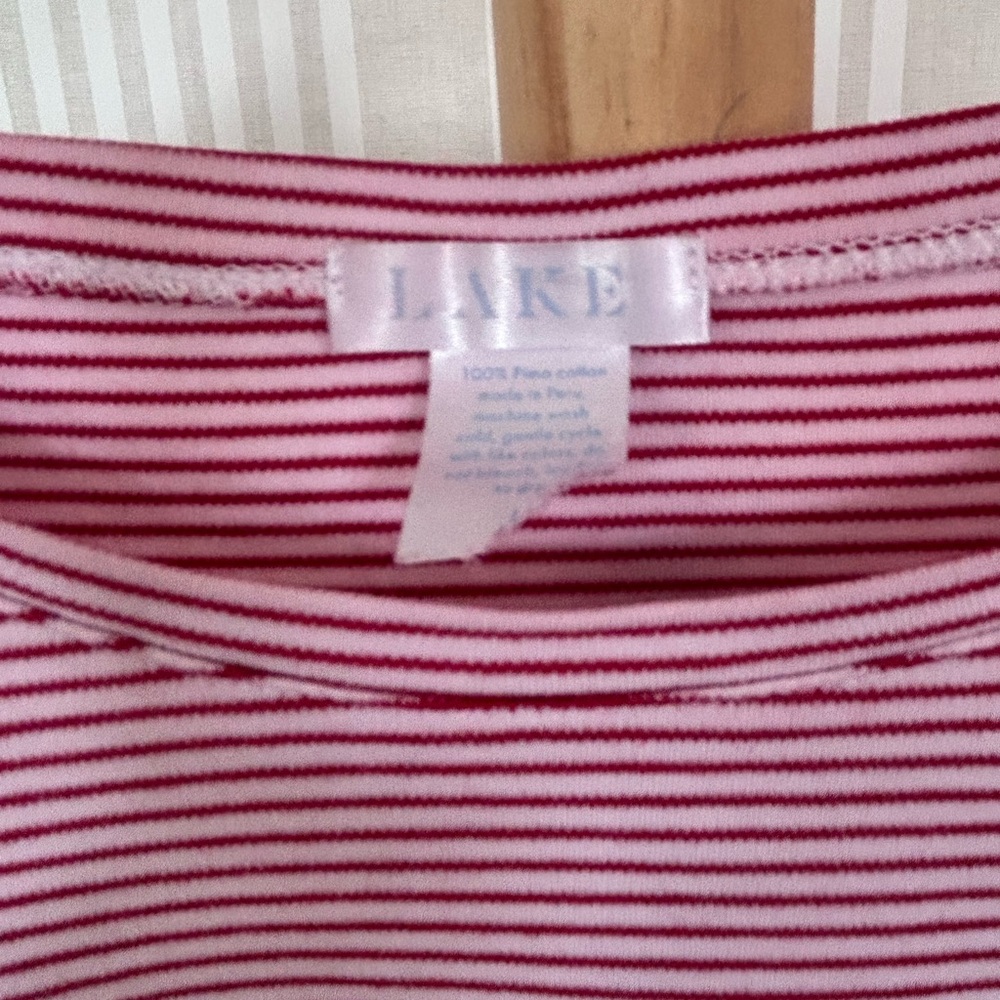 LAKE Pajamas Shirt Red Pink Striped Cotton PJ Top 100% Pima Cotton Womens Large - Picture 5 of 7